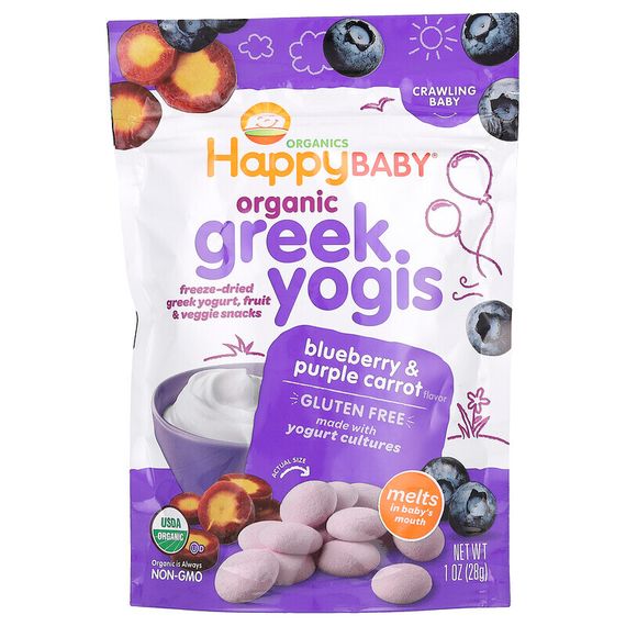 Happy Family Organics, органический греческий йогурт, черника и фиолетовая морковь, 28 г (1 унция)