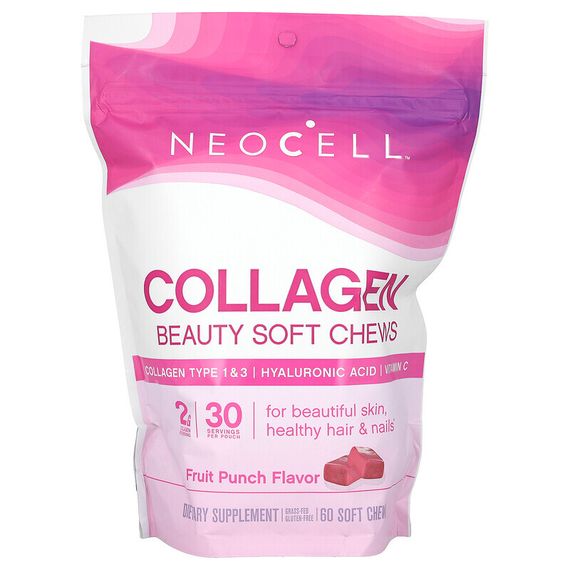 NeoCell, Collagen Beauty, фруктовый пунш, 1 г, 60 жевательных таблеток