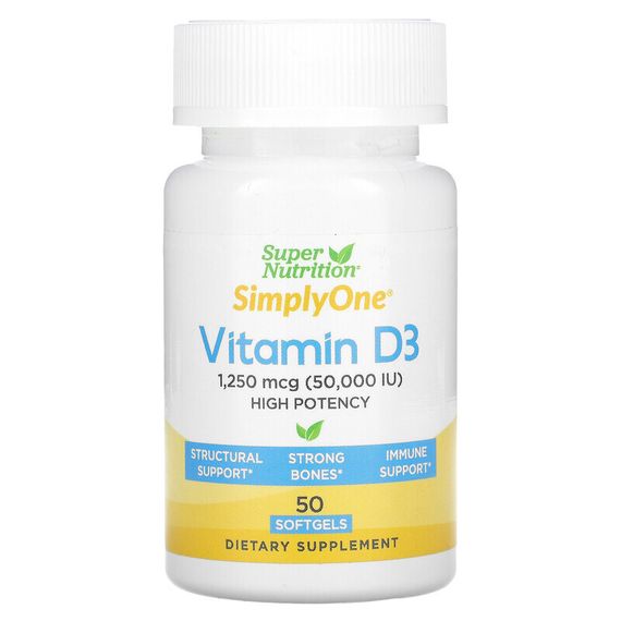 Super Nutrition, Simply One, витамин D-3, 50 000 МЕ, 50 капсул