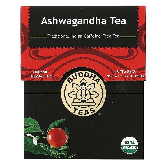 Buddha Teas, Органический травяной чай, ашваганда, 18 чайных пакетиков, 36 г (1,27 унции)