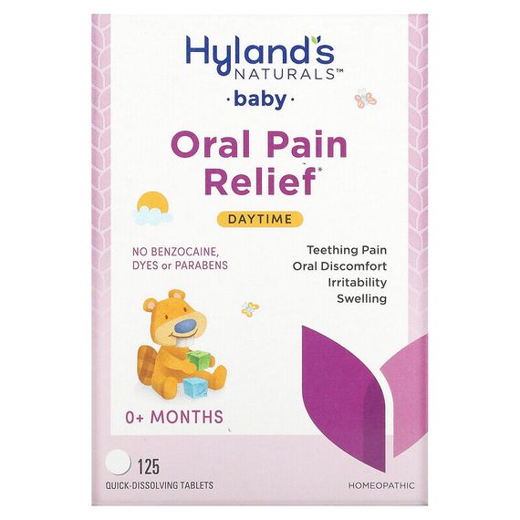 Hyland&#39;s Naturals, таблетки для облегчения боли в полости рта у грудных детей, для дневного приема, от 0 месяцев, 125 быстрорастворимых таблеток