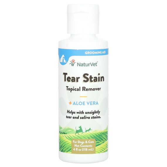 NaturVet, Tear Stain, средство для удаления пятен от слез с шерсти для животных с алоэ, для собак и котов, 118 мл (4 жидк. унции)
