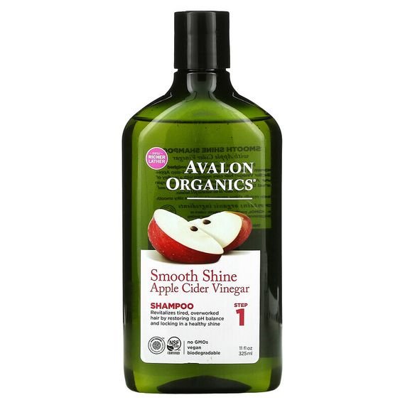 Avalon Organics, Шампунь, для гладкого блеска, шаг 1, яблочный уксус, 325 мл (11 жидк. Унций)