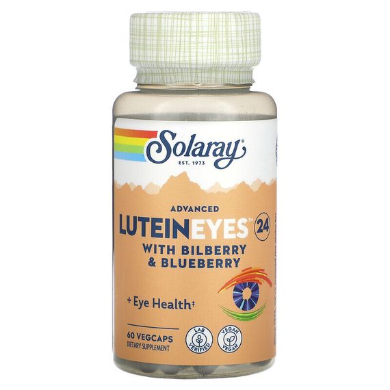 Solaray, Advanced Lutein Eyes 24, улучшенная формула с лютеином для здоровья глаз, с черникой и голубикой, 60 капсул VegCaps