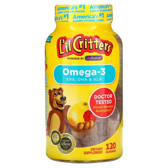L&#39;il Critters, Омега-3, вкус «Малиновый лимонад», 120 жевательных конфет