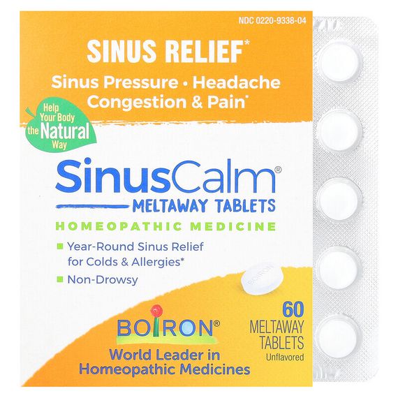 Boiron, SinusCalm, Sinus Relief, без добавок, 60 быстрорастворимых таблеток