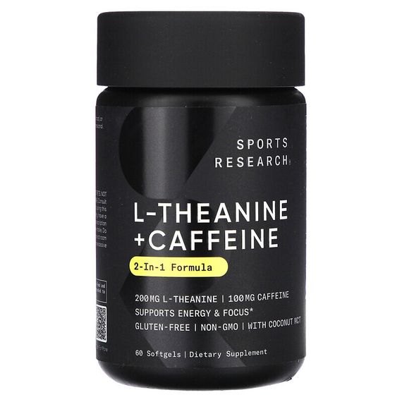 Sports Research, L-теанин и кофеин с маслом MCT, 60 капсул