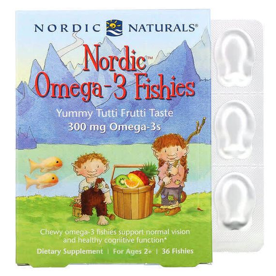 Nordic Naturals, рыбки с омега-3, без сахара, для детей от 3 лет, тутти фрутти, 300 мг, 36 рыбок