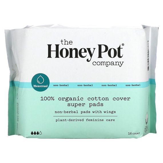 The Honey Pot Company, Super, органические прокладки с крылышками, не на травяной основе, 16 шт.