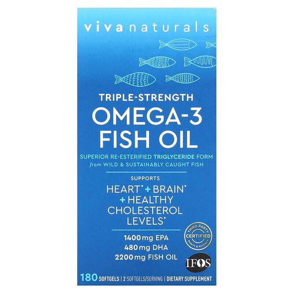 Viva Naturals, Рыбий жир с омега-3, тройной силы, 1100 мг, 180 мягких таблеток