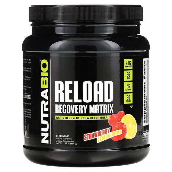 Nutrabio Labs, Reload, матрица для восстановления, клубника и лимон, 868 г (1,91 фунта)