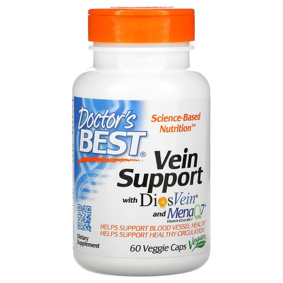 Doctor&#39;s Best, Vein Support, поддержка для вен с DiosVein и MenaQ7, 60 вегетарианских капсул