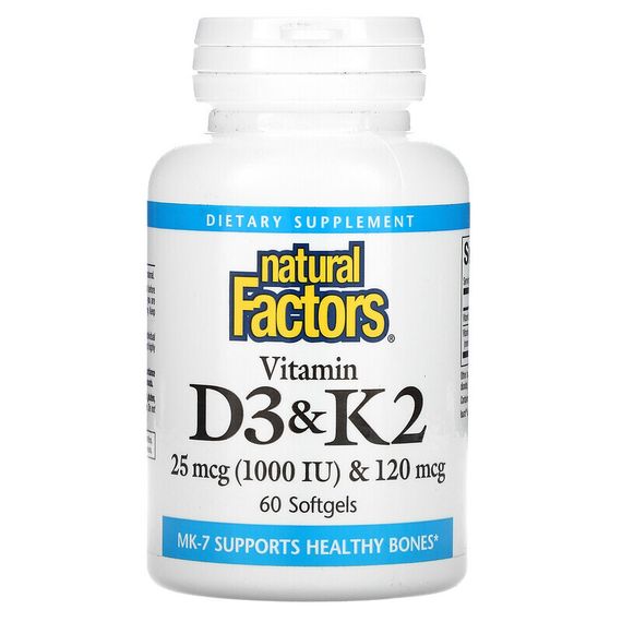 Natural Factors, витамины D3 и К2, 60 капсул