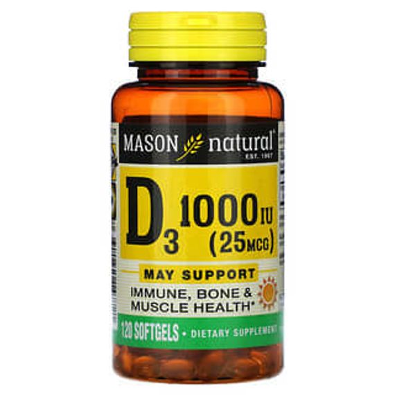 Mason Natural, Vitamin D3, 25 mcg (1,000 IU), 120 Softgels