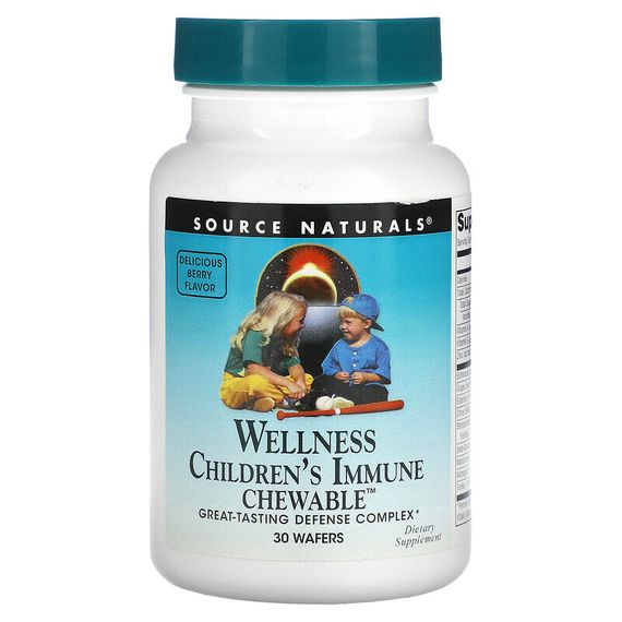 Source Naturals, Детские жевательные пастилки для поддержки иммунитета Wellness, со вкусом ягод, 30 пастилок