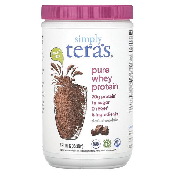 Simply Tera&#39;s, Grass Fed, Simply Pure Whey Protein, темный шоколад с какао, полученный по принципу справедливой торговли, 340 г (12 унций)