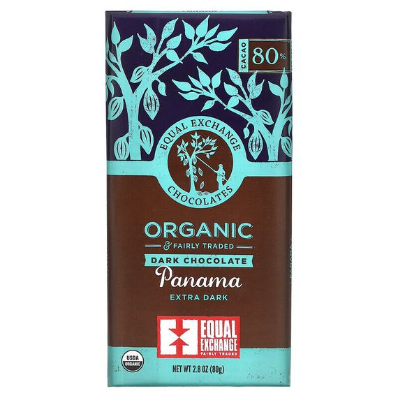 Equal Exchange, Органический темный шоколад, панамский черный, 80% какао, 80 г (2,8 унции)