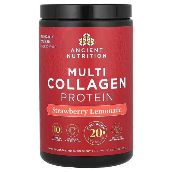 Dr. Axe / Ancient Nutrition, Multi Collagen Protein, Strawberry Lemonade, 1.18 lbs (535.5  g)