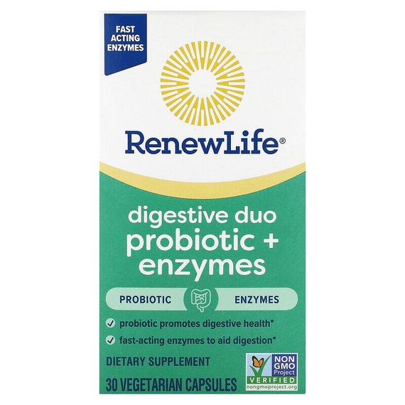 Renew Life, Digestive Duo Probiotic + Enzymes, 30 вегетарианских капсул
