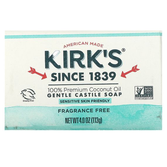 Kirk&#39;s, Gentle Castile Soap Bar, Fragrance Free, 4 oz (113 g)