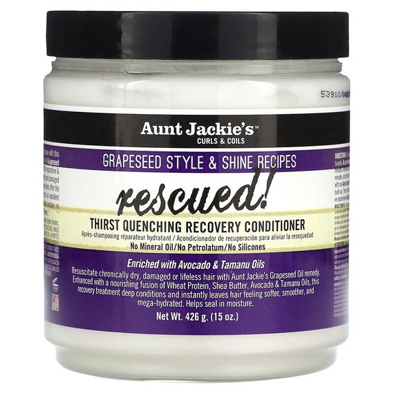 Aunt Jackie&#39;s Curls &amp; Coils, Rescued, Thirst Quenching Recovery Conditioner, For Natural Curls, Coils &amp; Waves, 15 oz (426 g)