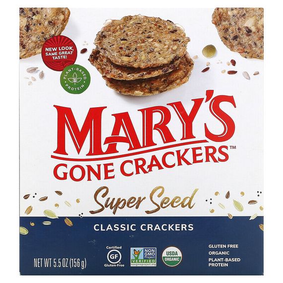 Mary&#39;s Gone Crackers, Super Seed, зерновые крекеры, классический вкус, 156 г (5,5 унции)
