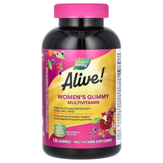 Nature&#39;s Way, Alive! комплексная мультивитаминная добавка для женщин, ягодный вкус, 130 жевательных конфет