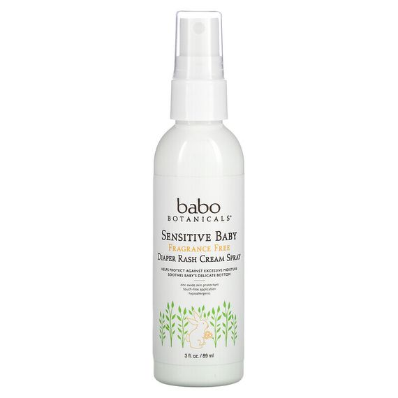Babo Botanicals, Sensitive Baby, крем-спрей от подгузников, без отдушек, 89 мл (3 жидк. Унции)