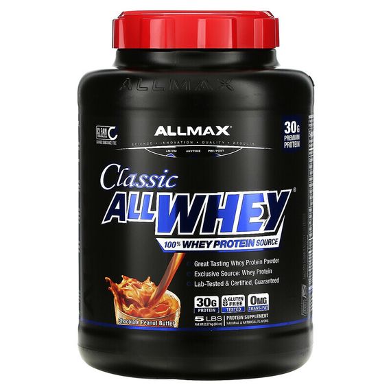 ALLMAX, Classic AllWhey, 100% сывороточный протеин, шоколад и арахисовое масло, 2,27 кг (5 фунтов)