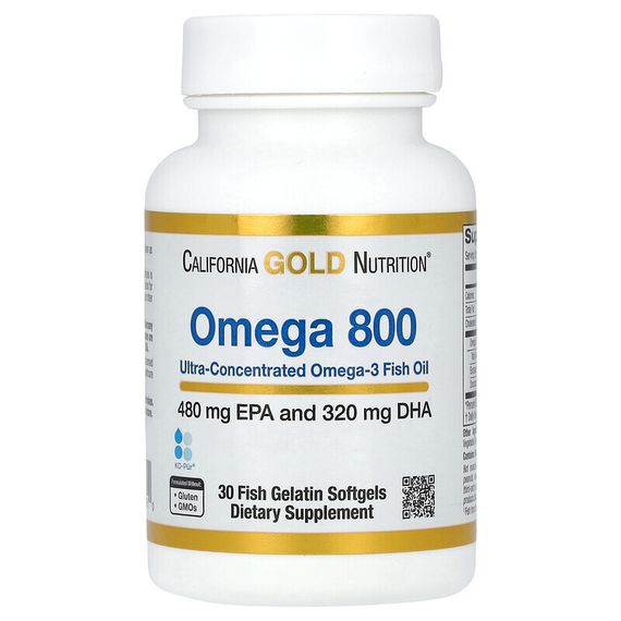 California Gold Nutrition, омега 800, рыбий жир, 80% ЭПК/ДГК, в форме триглицеридов, 1000 мг, 30 капсул из рыбьего желатина