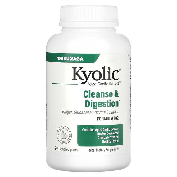 Kyolic, Aged Garlic Extract, выдержанный экстракт чеснока, для удаления дрожжевого грибка и улучшения пищеварения, формула 102, 200 вегетарианских капсул