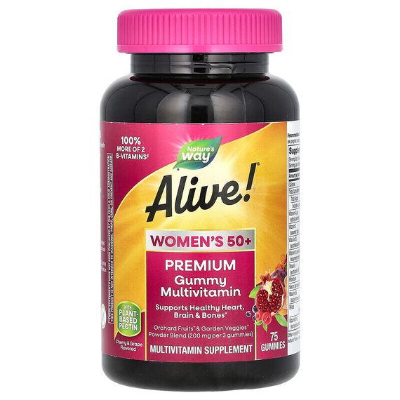 Nature&#39;s Way, Alive! жевательные витамины для женщин после 50 лет, со вкусом вишни и винограда, 75 жевательных таблеток