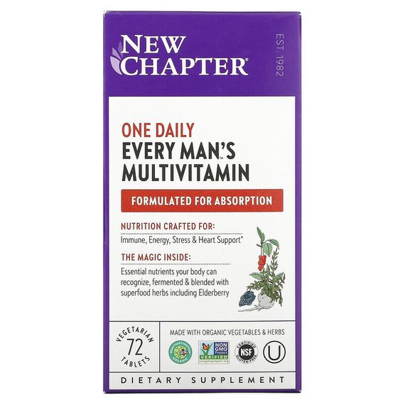 New Chapter, Every Man&#39;s One Daily Multi, мультивитаминная добавка для мужчин, 72 вегетарианских таблетки