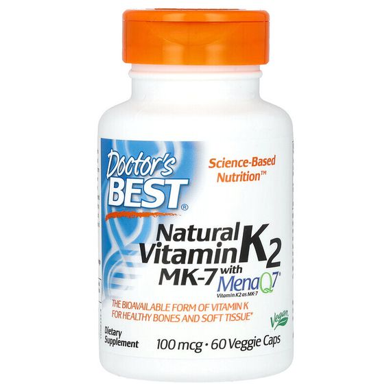 Doctor&#39;s Best, натуральный витамин K2 MK-7 с MenaQ7, 100 мкг, 60 вегетарианских капсул