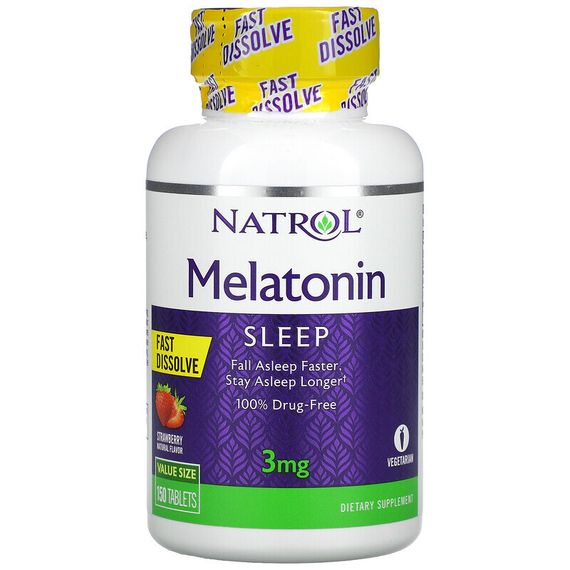 Natrol, Мелатонин, быстро растворяется, клубника, 3 мг, 150 таблеток