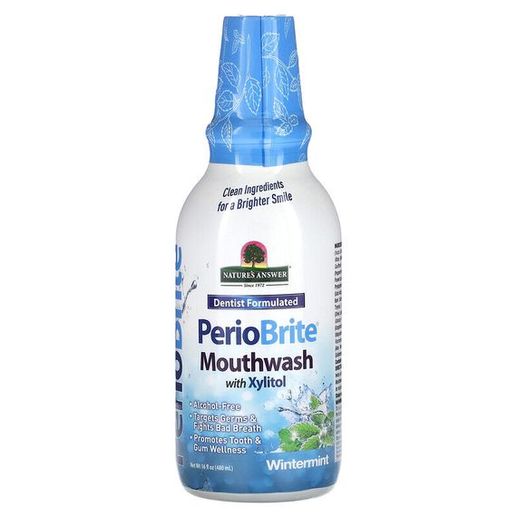 Nature&#39;s Answer, PerioBrite, натуральная жидкость для полоскания рта, зимняя мята, 480 мл (16 жидких унций)
