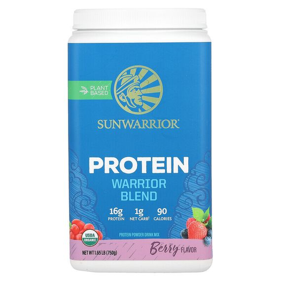 Sunwarrior, Warrior Blend Protein, органический растительный продукт, ягоды, 750 г (1,65 фунта)