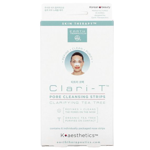 Earth Therapeutics, Clari-T Pore Cleansing Strips, очищающее средство с чайным деревом, 6 полосок для носа