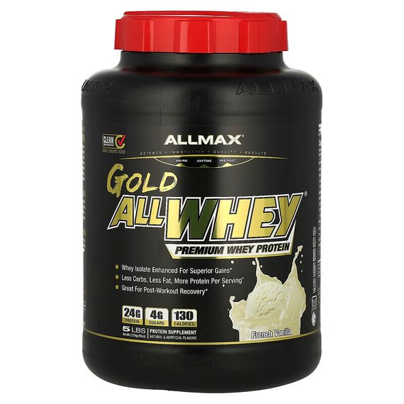 ALLMAX, AllWhey Gold, 100% сывороточный протеин + изолят сывороточного протеина премиального качества, французская ваниль, 2,27 кг (5 фунтов)