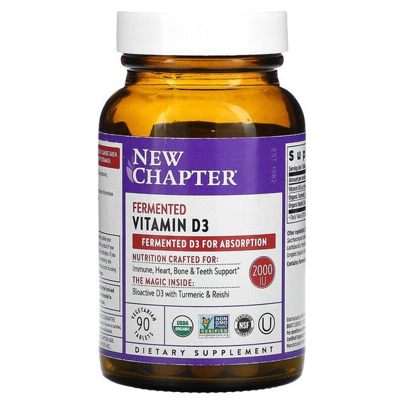 New Chapter, Ферментированный витамин D3, 2000 МЕ, 90 вегетарианских таблеток
