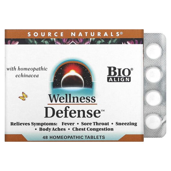 Source Naturals, Wellness Defense, средство против симптомов простуды, 48 натуральных таблеток