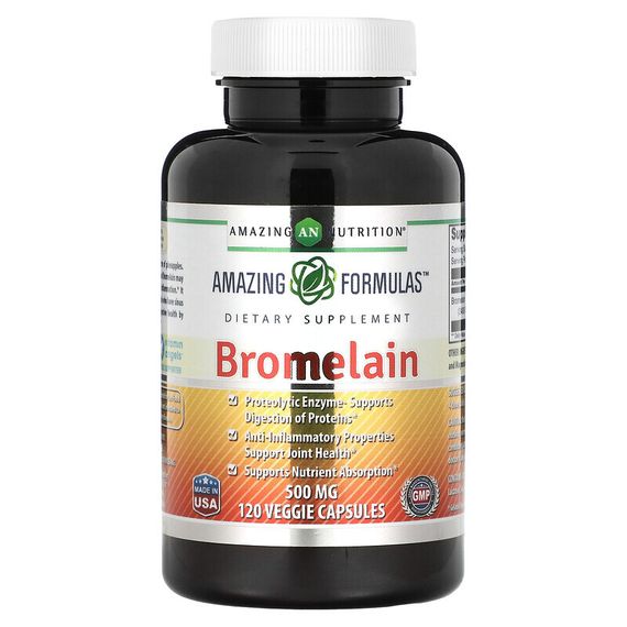 Amazing Nutrition, бромелаин, 500 мг, 120 растительных капсул