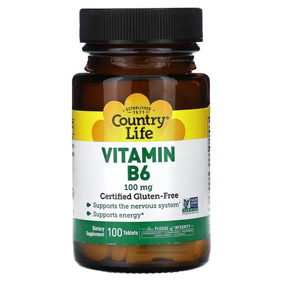 Country Life, Vitamin B6, 100 mg, 100 Tablets