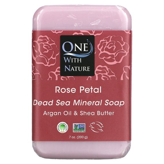 One with Nature, Кусковое мыло с трижды перемолотыми минералами, с запахом лепестков розы, 200 г