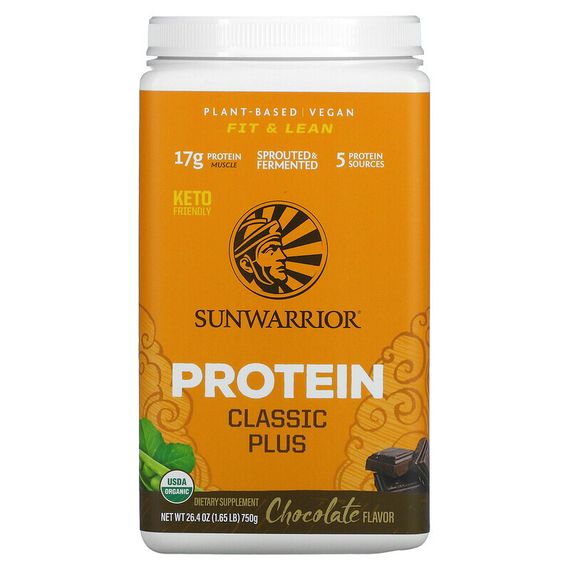 Sunwarrior, протеин «Классик плюс», растительный, со вкусом шоколада, 750 г (1,65 фунта)