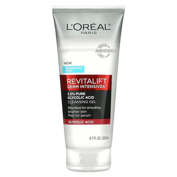 L&#39;Oréal, Revitalift Derm Intensives, очищающий гель с 3,5% чистой гликолевой кислотой, без отдушек, 200 мл (6,7 жидк. Унции)