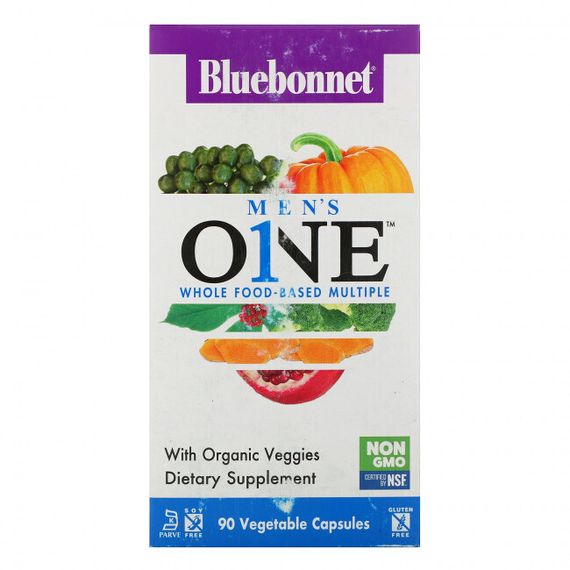 Bluebonnet Nutrition, Men&#39;s ONE, комплекс на основе цельных продуктов, 90 растительных капсул