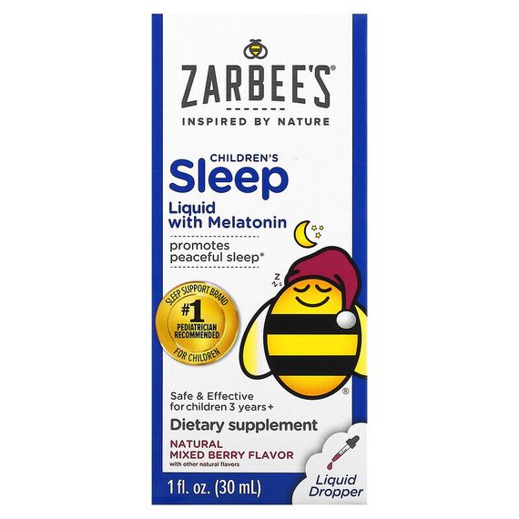 Zarbee&#39;s, снотворное для детей, в жидкой форме с мелатонином, натуральный ягодный вкус, 30 мл (1 жидк. унция)