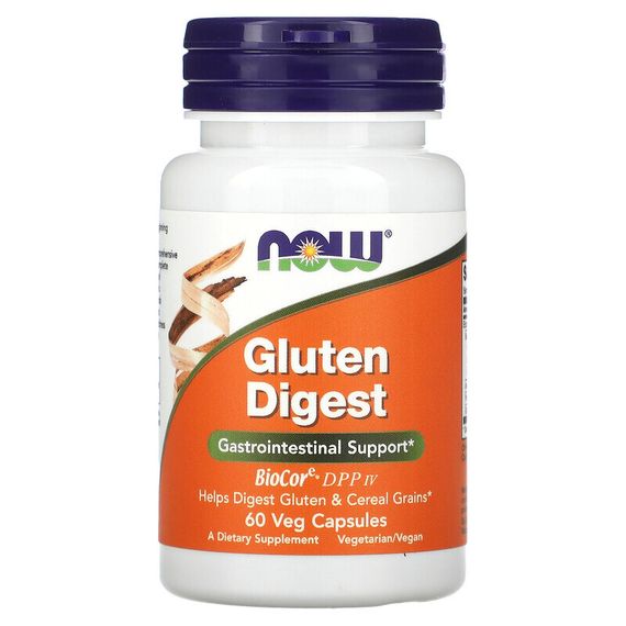 NOW Foods, Gluten Digest, добавка для переваривания глютена, 60 растительных капсул