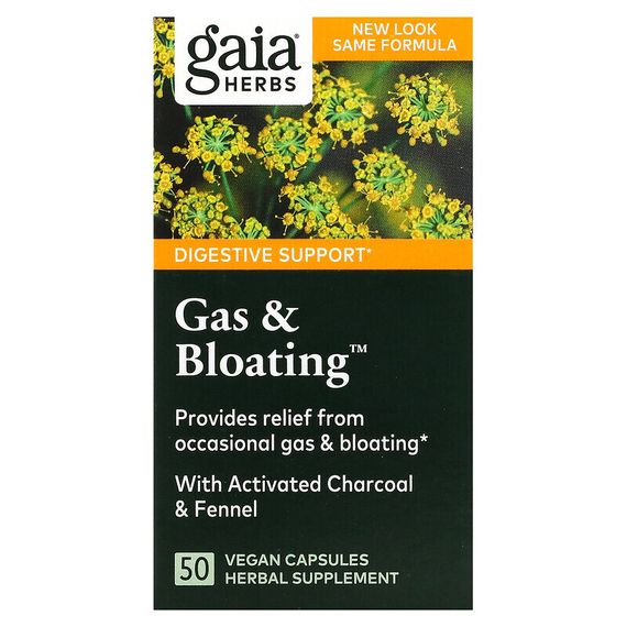 Gaia Herbs, Gas &amp; Bloating, 50 веганских капсул